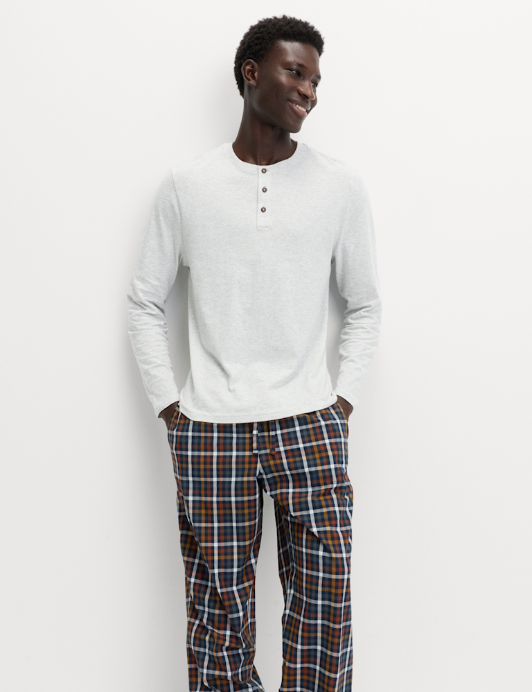 Pure Cotton Henley Checked Pyjama Set