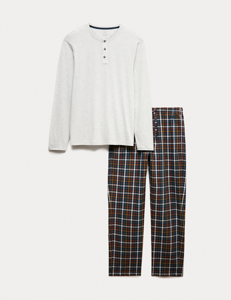 Pure Cotton Henley Checked Pyjama Set