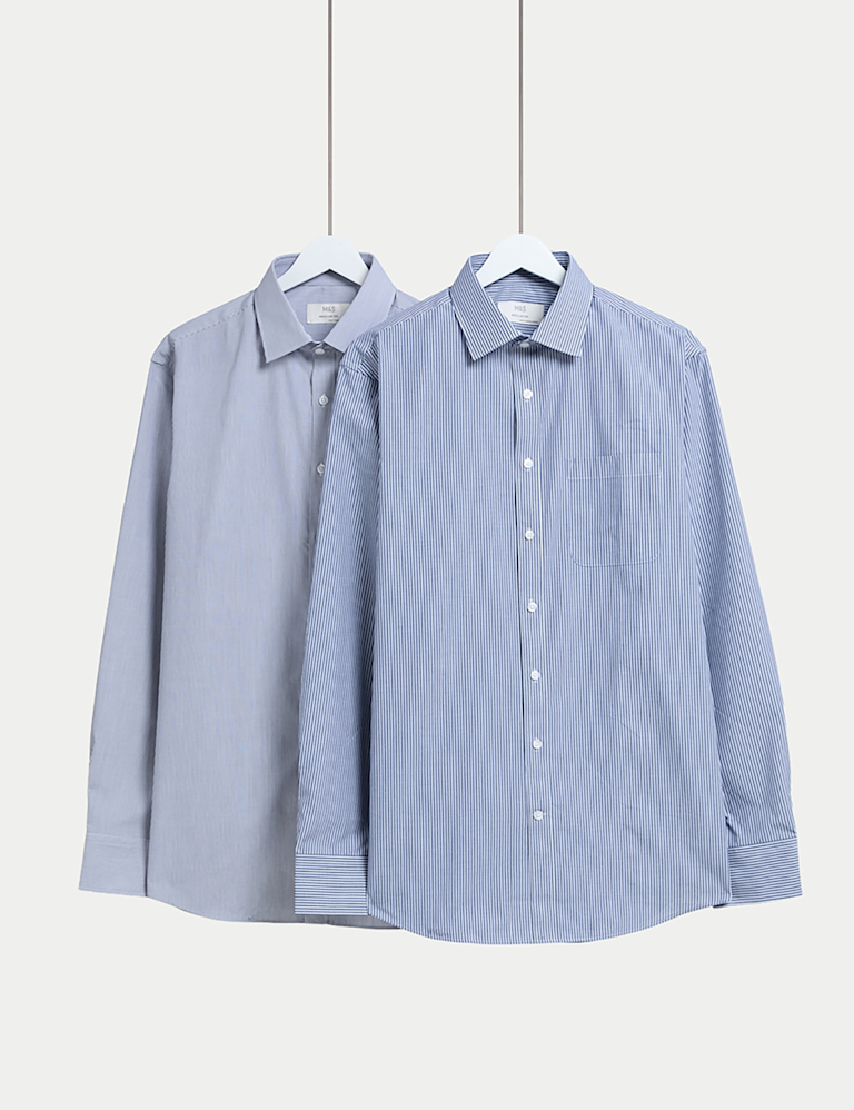 2pk Regular Fit Easy Iron Cotton Blend Striped Shirts 2pk Regular Fit Easy Iron Cotton Blend Striped Shirts