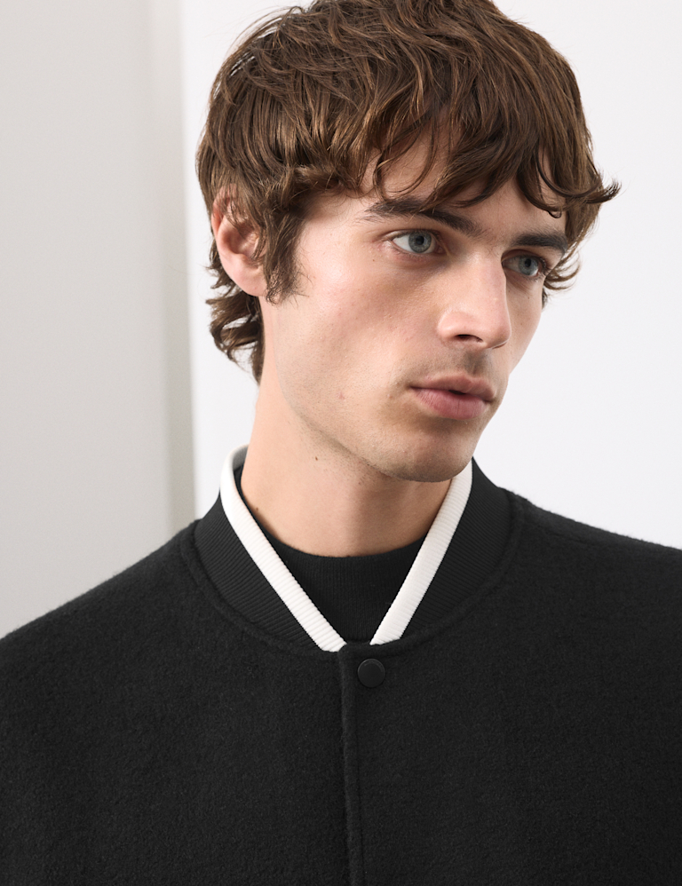 Wool Blend Varsity Bomber Jacket