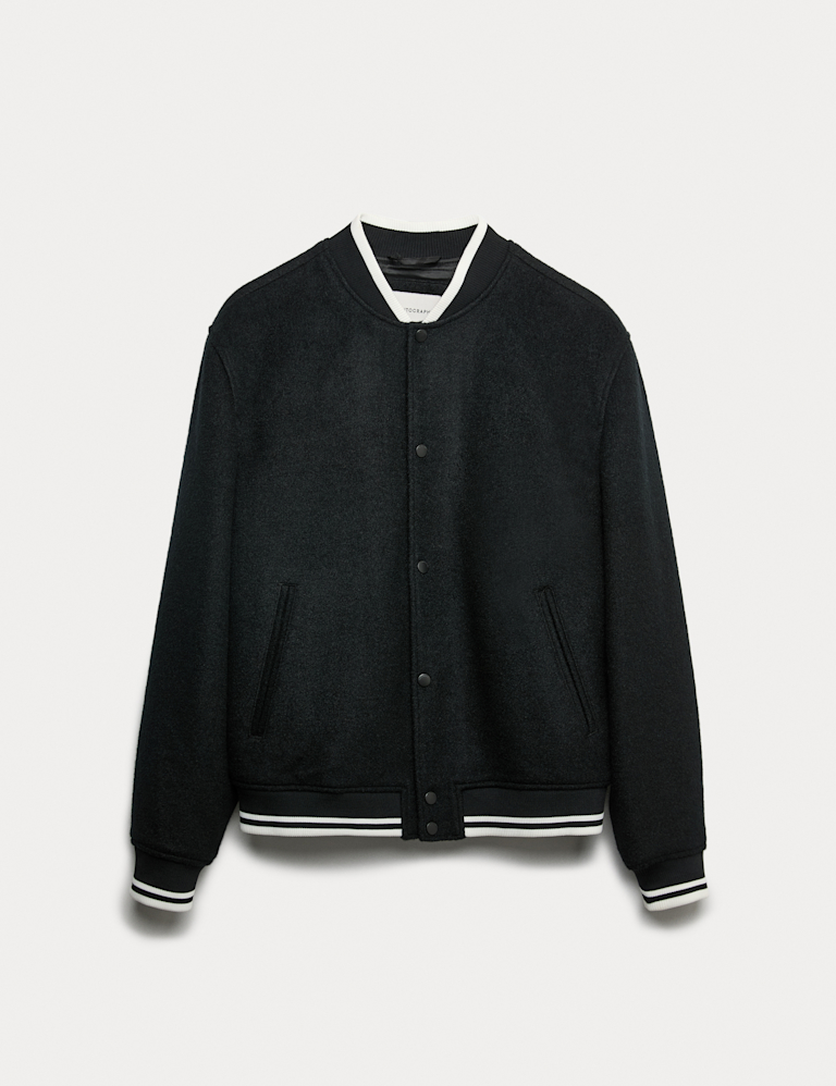 Wool Blend Varsity Bomber Jacket