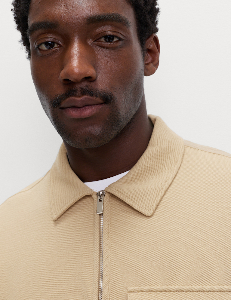 Cotton Blend Pique Half Zip Top