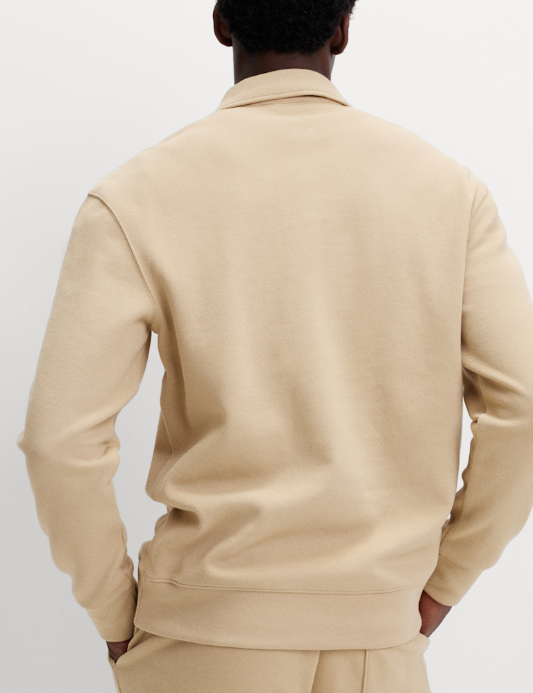 Cotton Blend Pique Half Zip Top