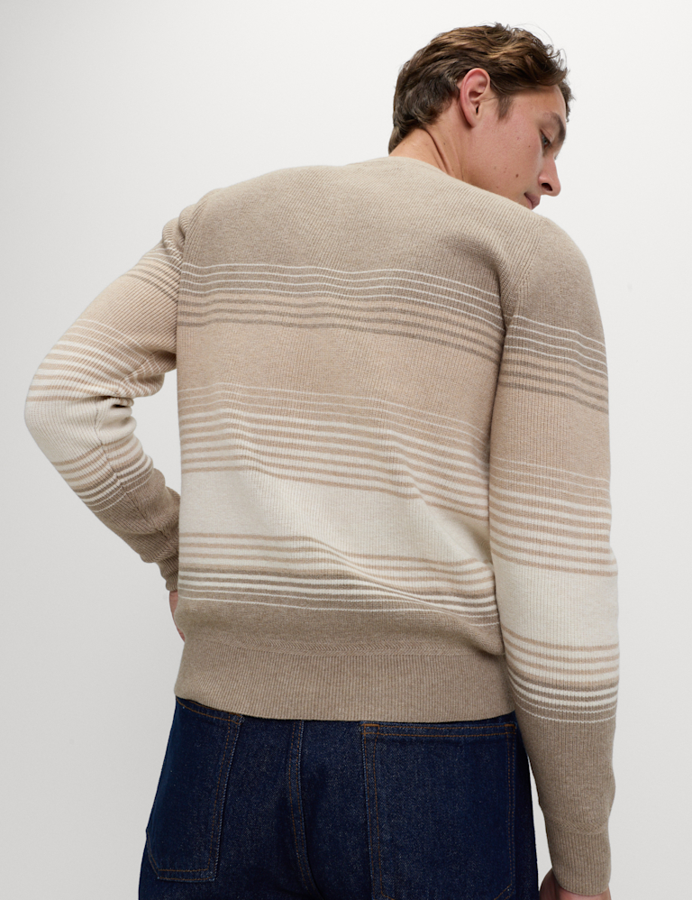 Cotton Blend Ribbed Striped Jumper