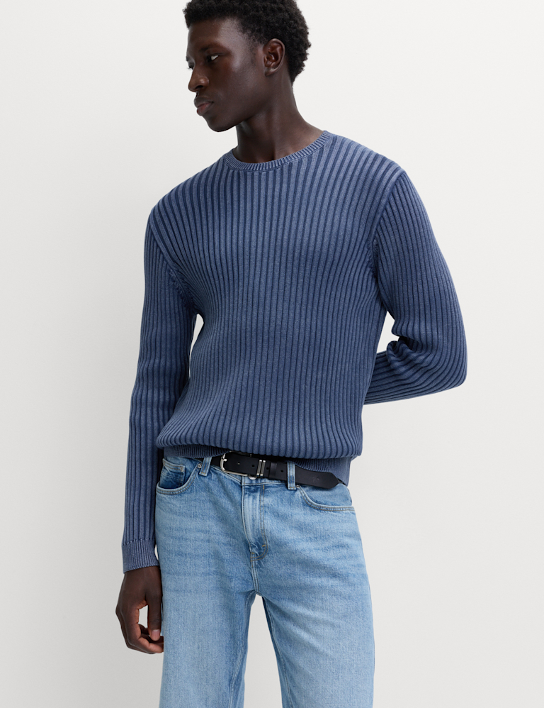 Pure Cotton Garment Dyed Crew Neck Jumper