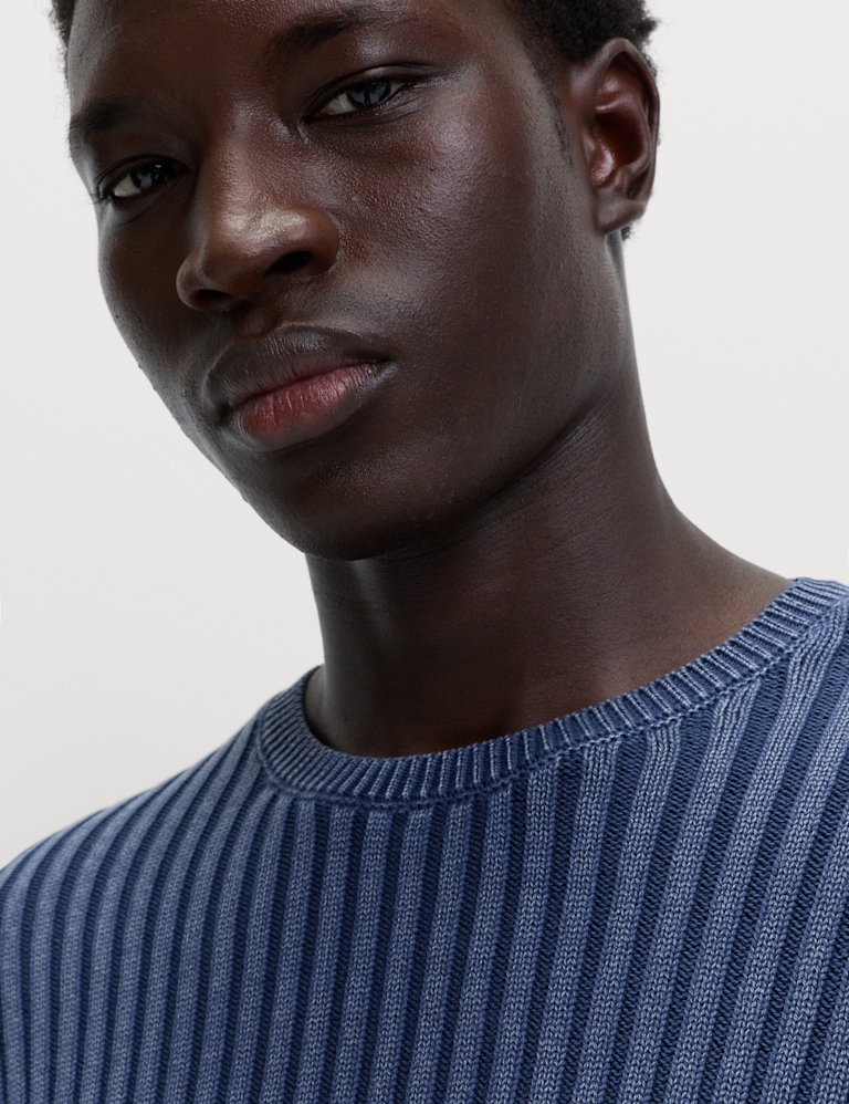 Pure Cotton Garment Dyed Crew Neck Jumper