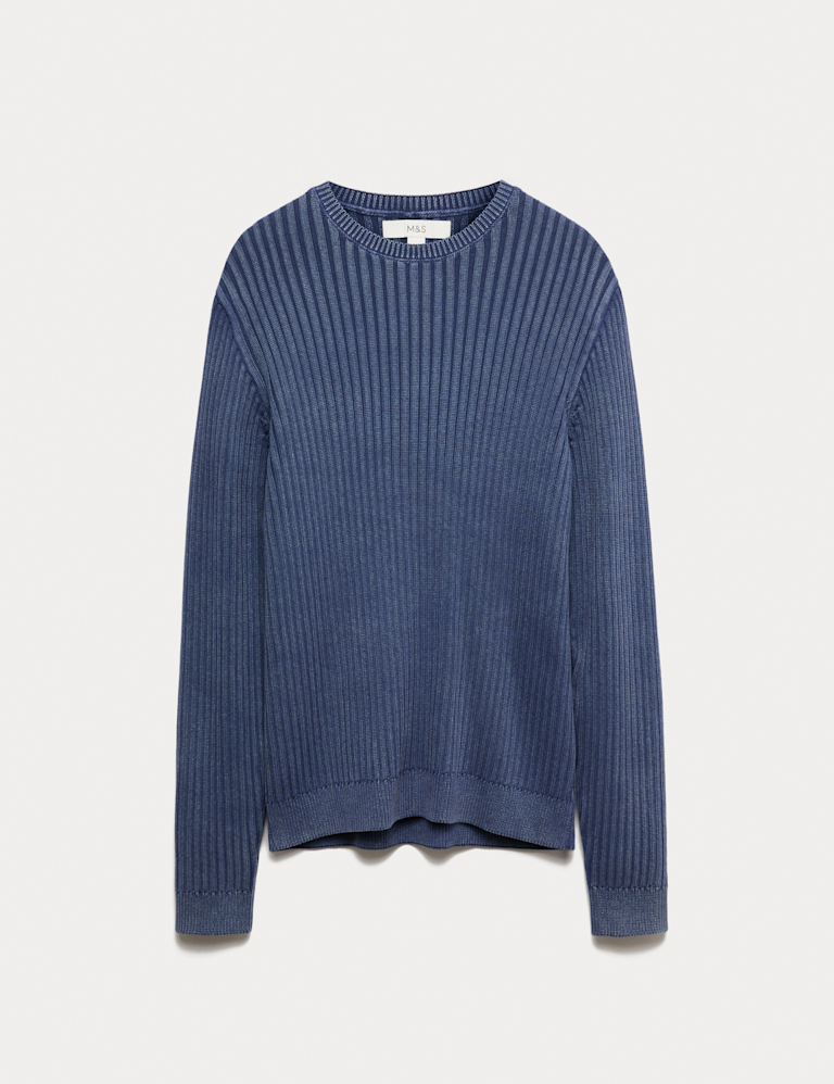 Pure Cotton Garment Dyed Crew Neck Jumper