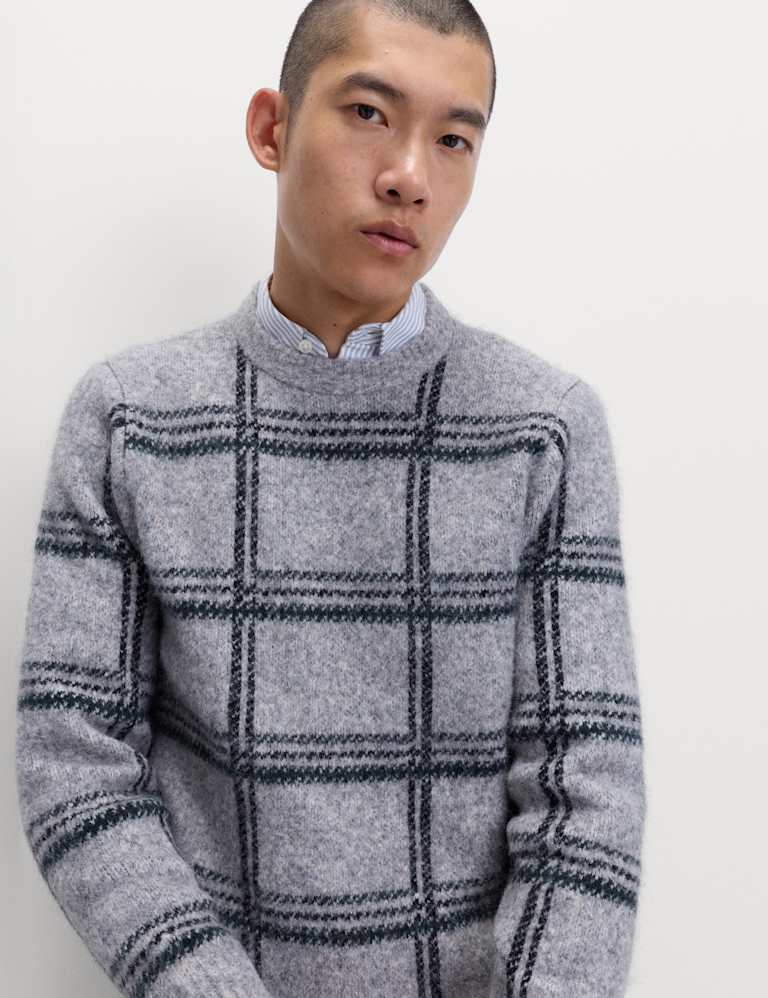 Check Hazy Knit Crew Neck Jumper Check Hazy Knit Crew Neck Jumper