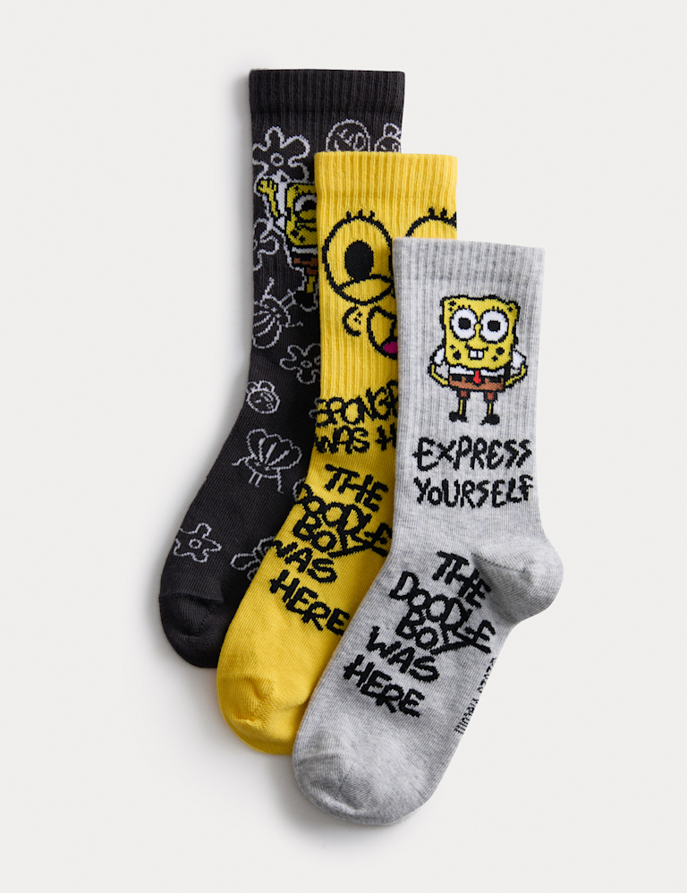 3pk Doodle Boy x Spongebob™ Sports Socks (6 Small – 7 Large)