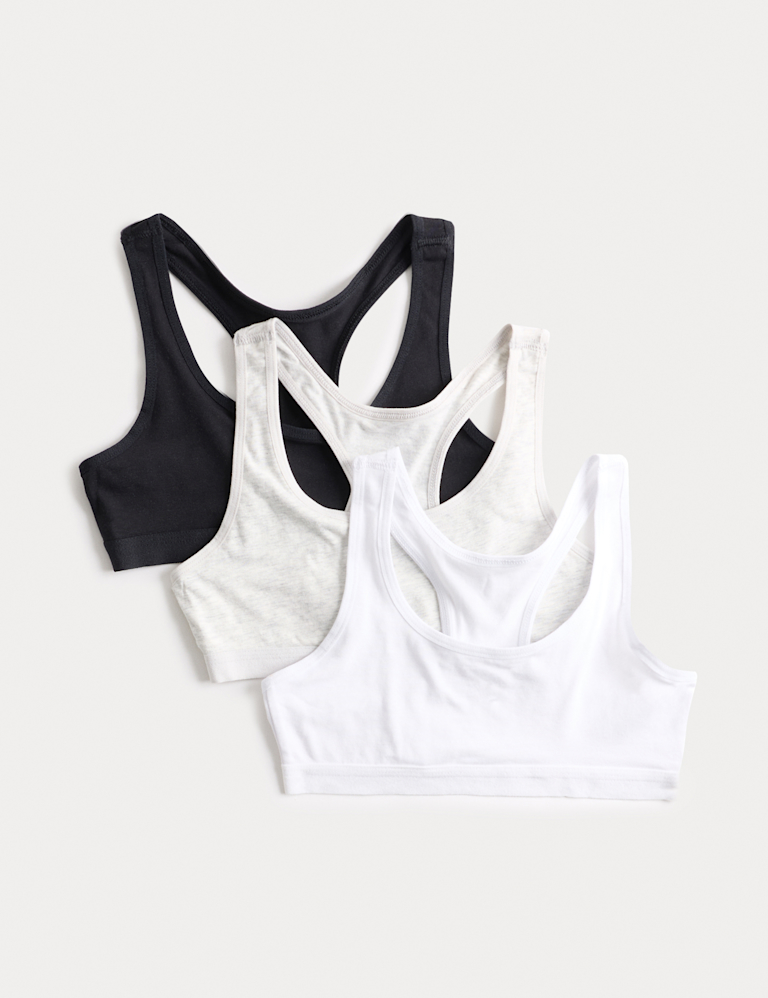 3pk Cotton with Stretch Racer Crop Tops (6-16 Yrs)