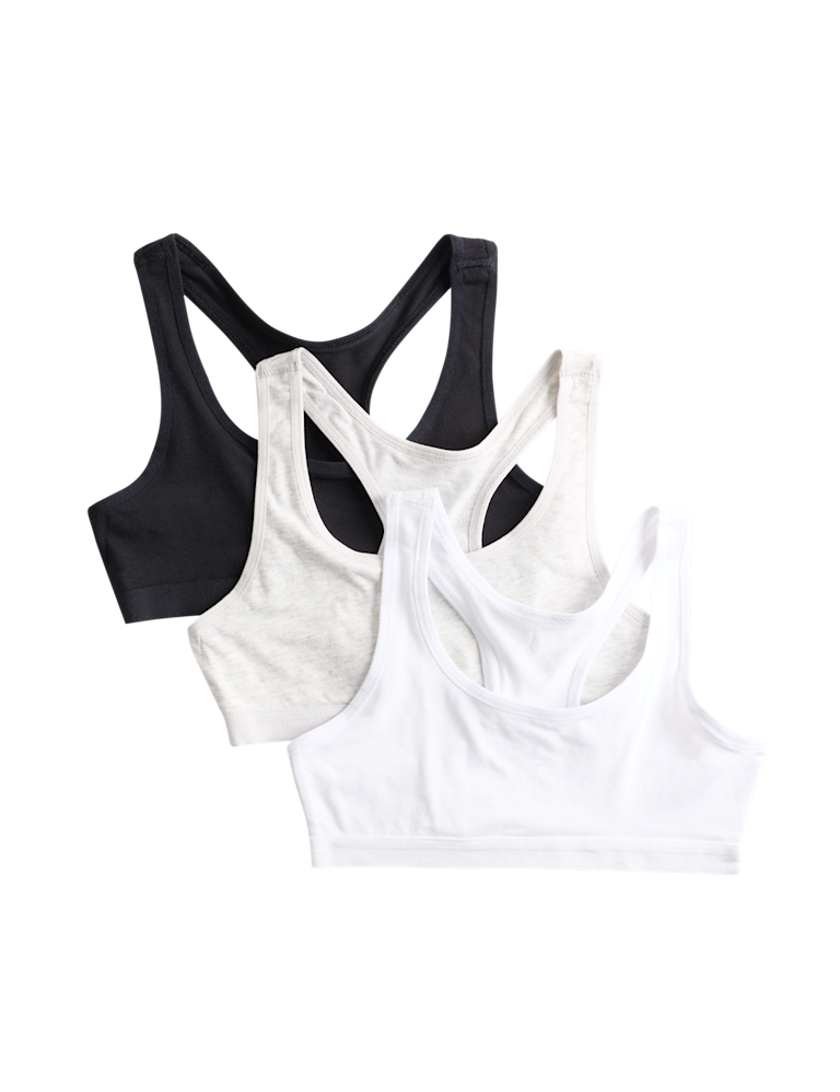 3pk Cotton with Stretch Racer Crop Tops (6-16 Yrs)