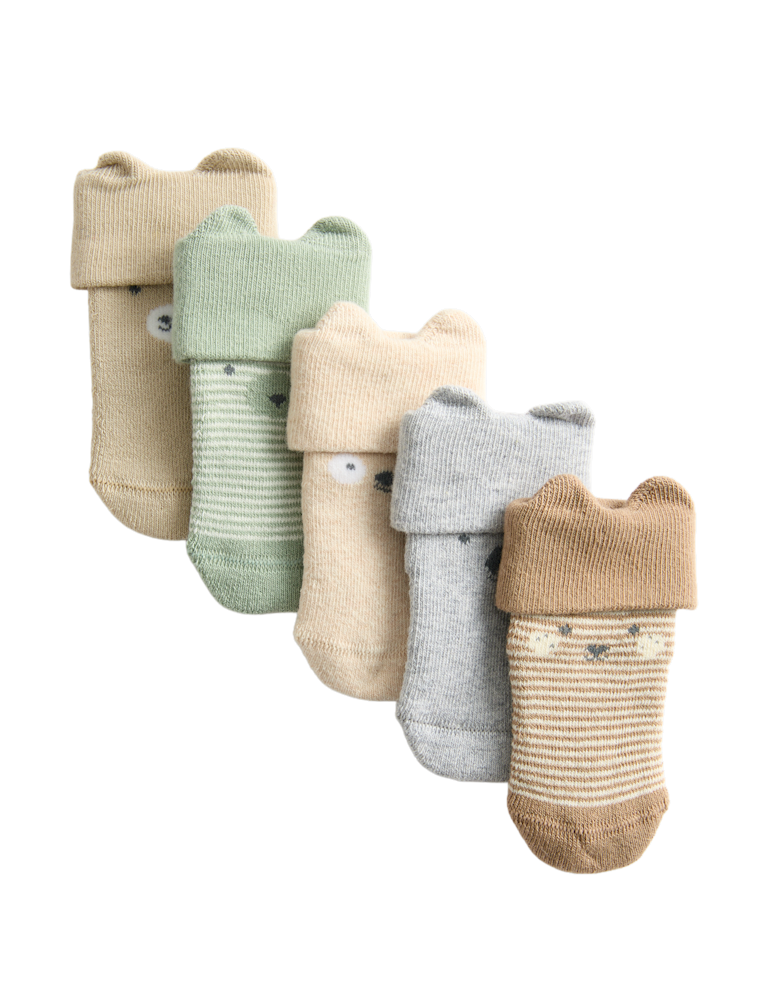 5pk Cotton Rich Faces Socks (7lbs – 2 Yrs)