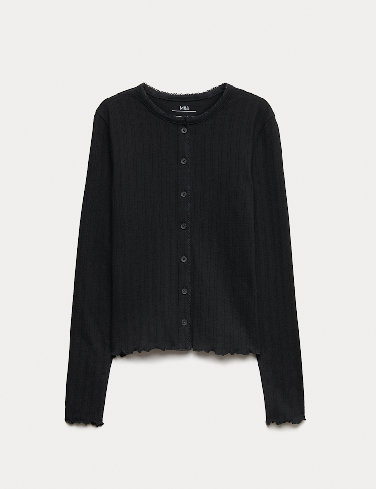 Cotton Rich Button Through Pointelle Top (6-16 Yrs)