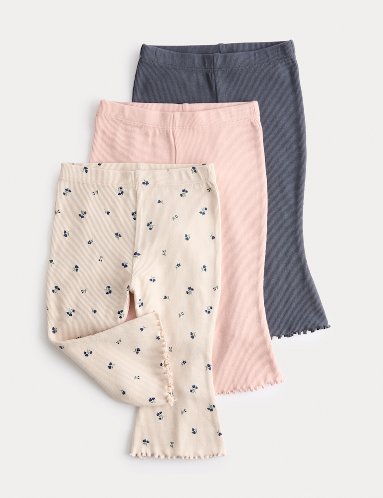 3pk Cotton Rich Ditsy & Plain Flared Leggings (0-3 Yrs)