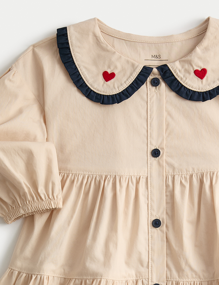 Pure Cotton Heart Collar Dress with Tights (0-6 Yrs)