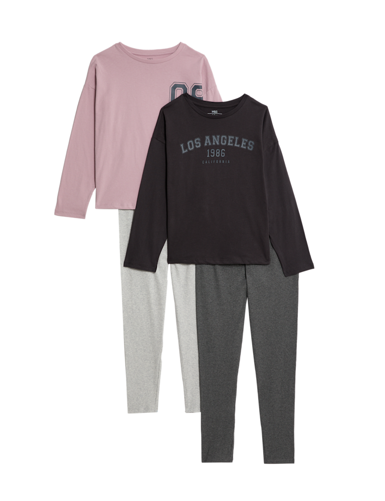 2pk Cotton Rich Slogan Pyjama Sets (6-16 Yrs)