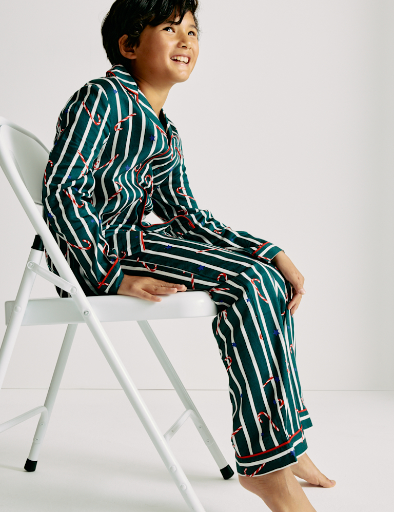 Pure Cotton Candy Cane Family Christmas Pyjamas (1-16 Yrs)