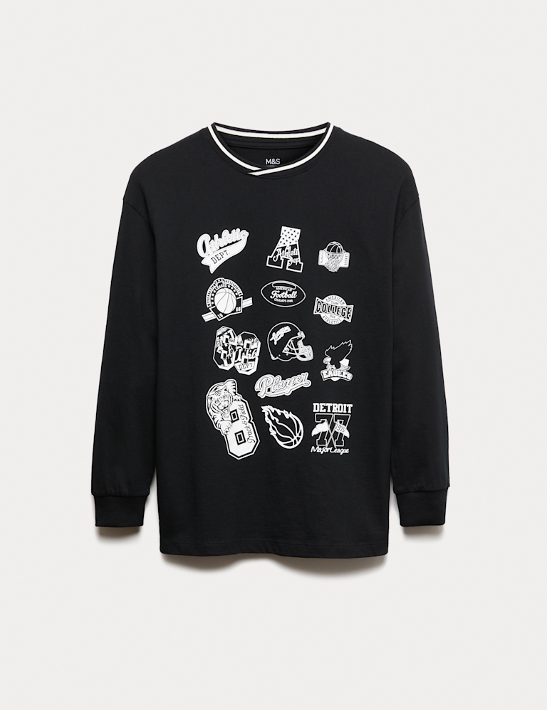 Pure Cotton Graphic Long Sleeve Top (6-16 Yrs)