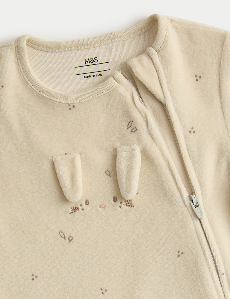 2pk Cotton Rich Velour Bunny Sleepsuits (0-3 Yrs)