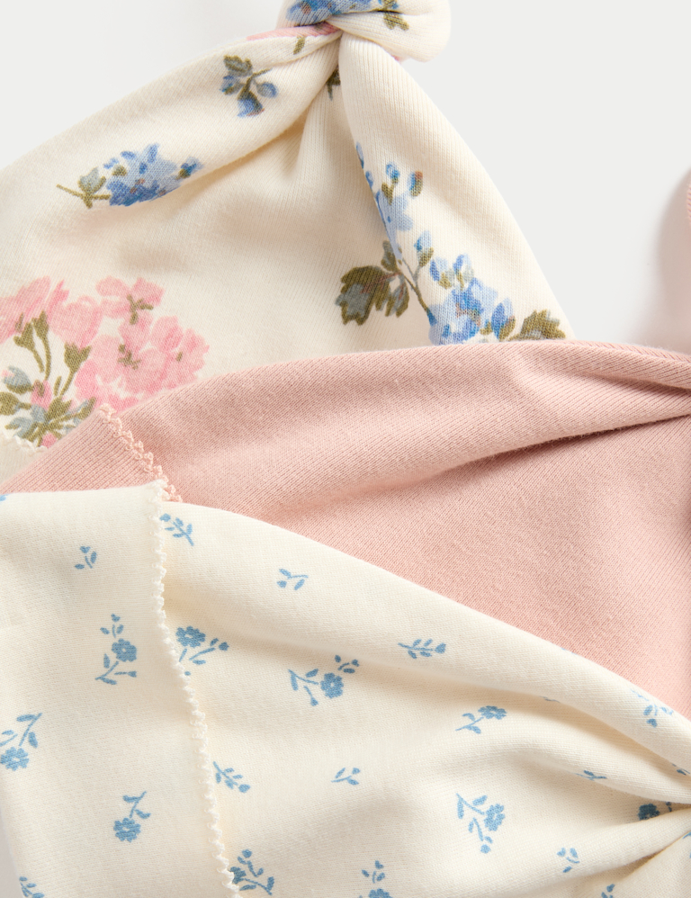 3pk Pure Cotton Floral Hats (0-12 Mths)