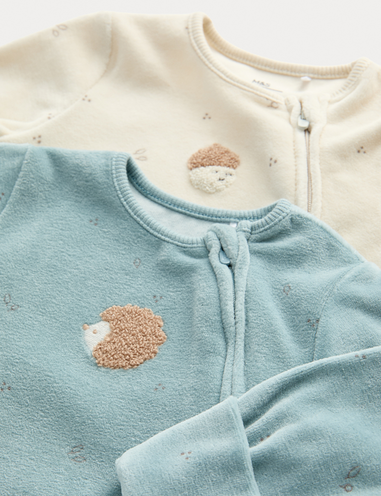 2pk Cotton Rich Velour Sleepsuits (0-3 Yrs)