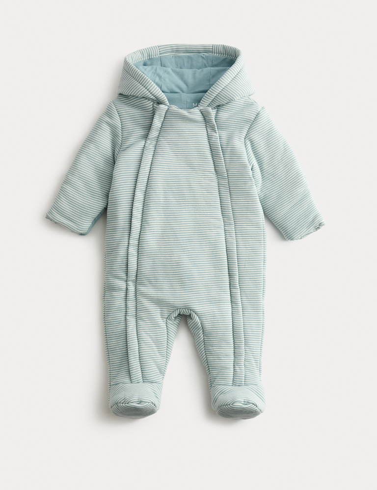 Blue Stripe Jersey Pramsuit (0-12 Mths)