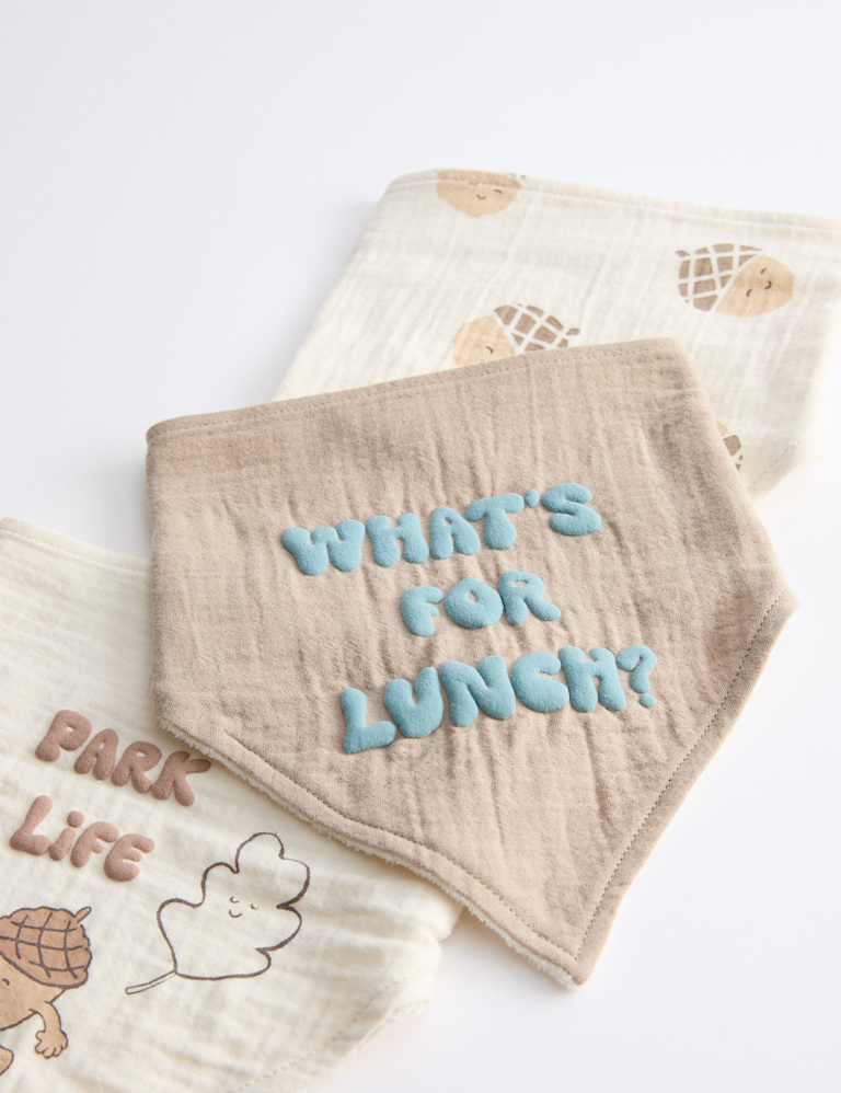 3pk Cotton Rich Acorn Print Bibs