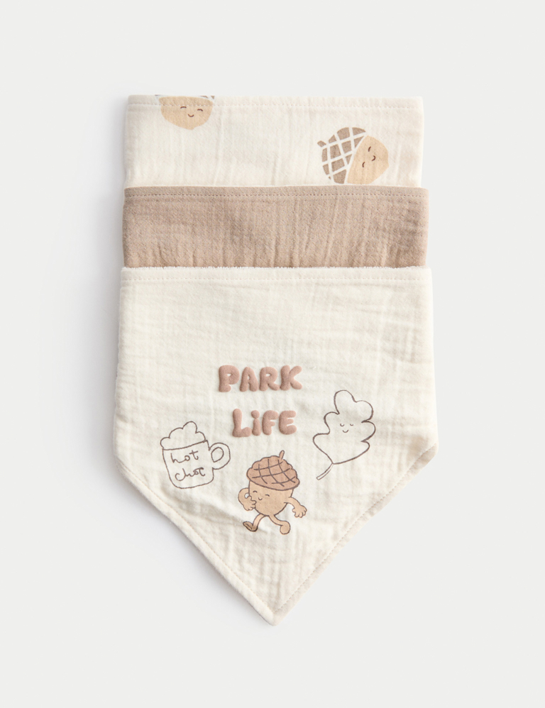 3pk Cotton Rich Acorn Print Bibs