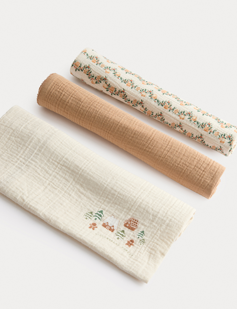 3pk Pure Cotton Gingerbread Muslins 3pk Pure Cotton Gingerbread Muslins