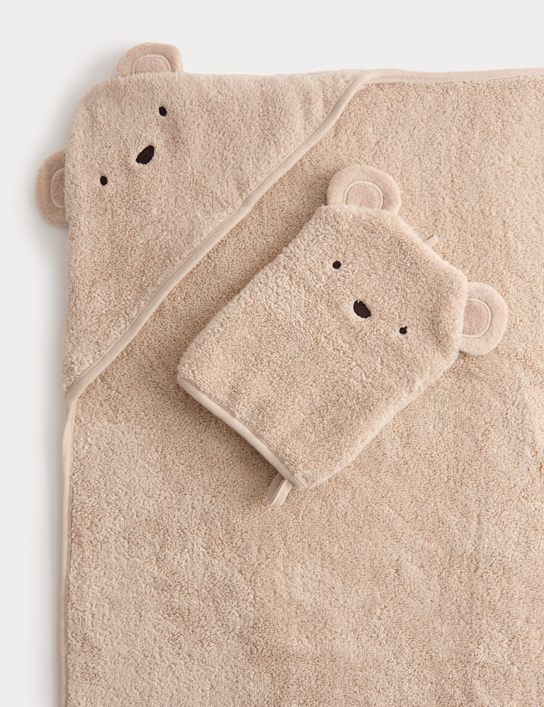 2pc Pure Cotton Bear Hooded Towel & Wash Mitt 2pc Pure Cotton Bear Hooded Towel & Wash Mitt
