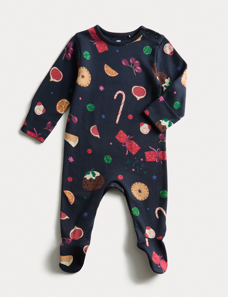 Pure Cotton Christmas Print Sleepsuit (0 Mths-3 Yrs)