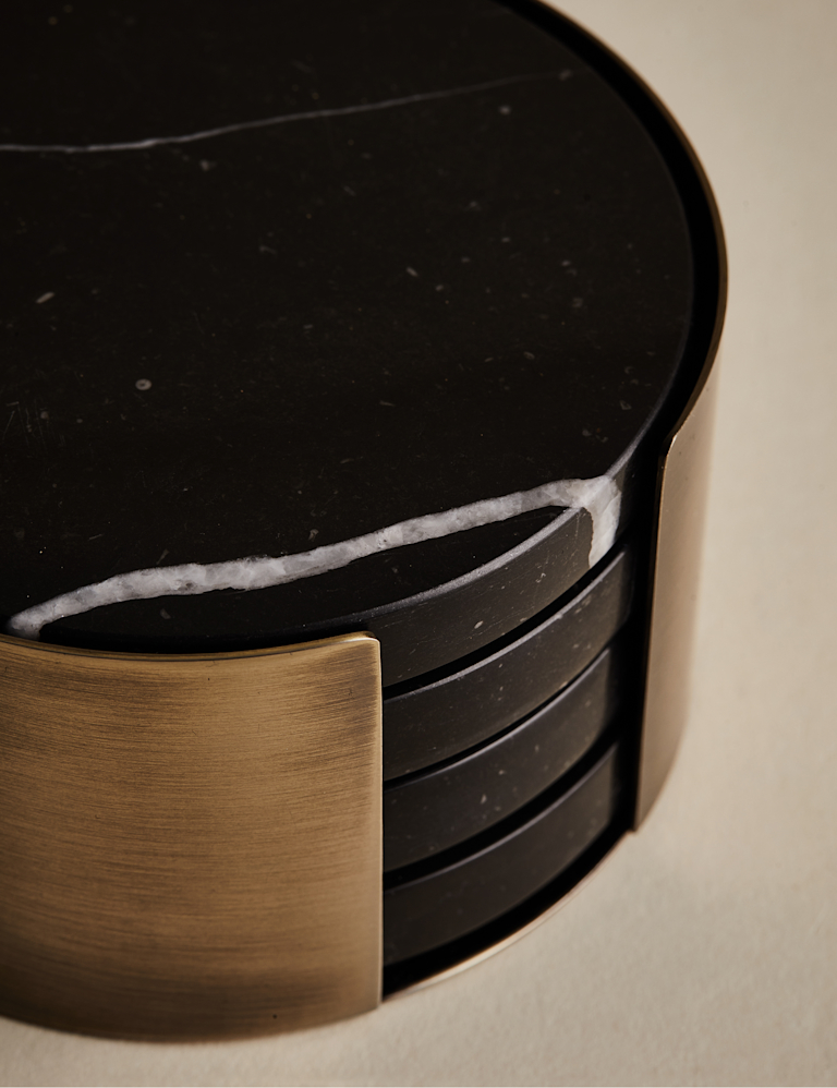 Set of 4 Marble Coasters with Holder