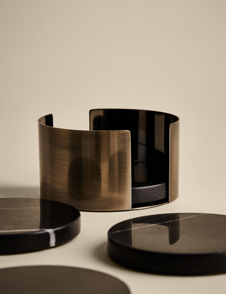 Set of 4 Marble Coasters with Holder