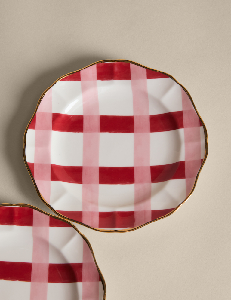 Set of 2 Retro Scallop Check Side Plates