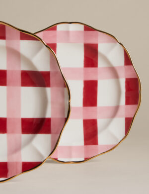 Set of 2 Retro Scallop Check Side Plates