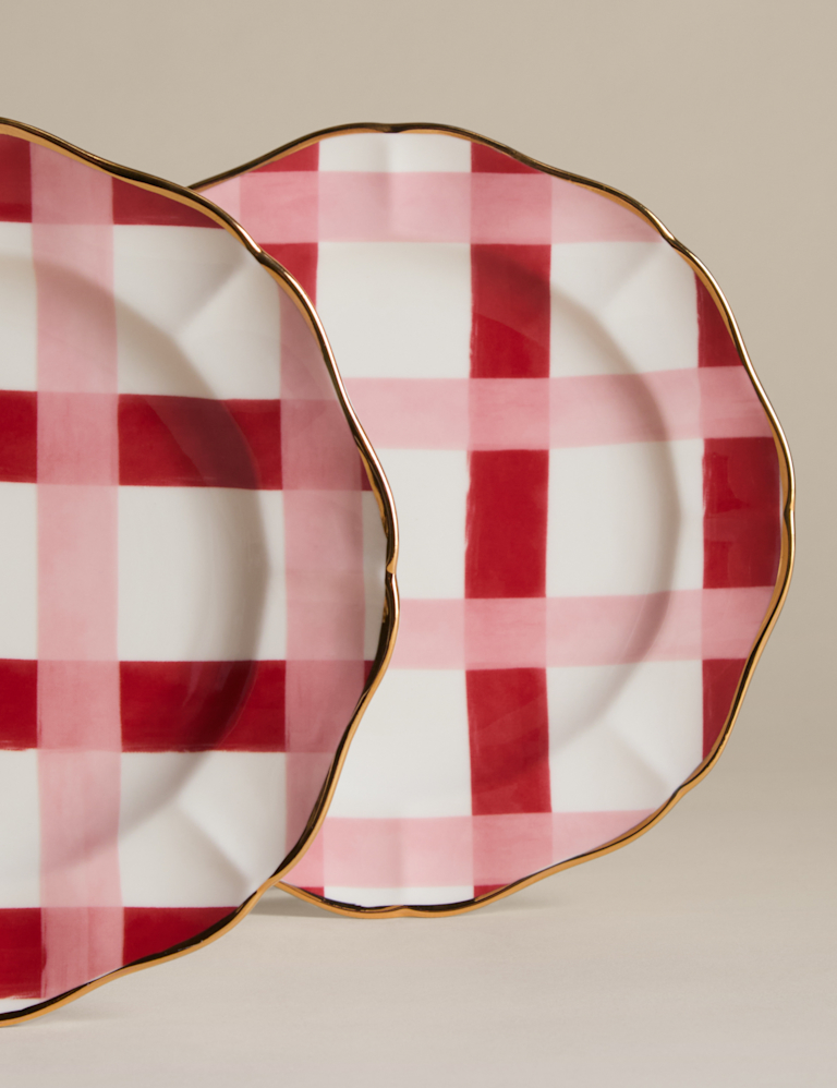 Set of 2 Retro Scallop Check Side Plates