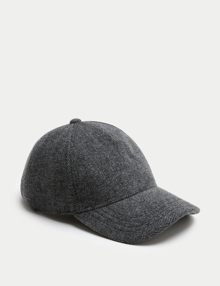 Wool Blend Herringbone Baseball Cap