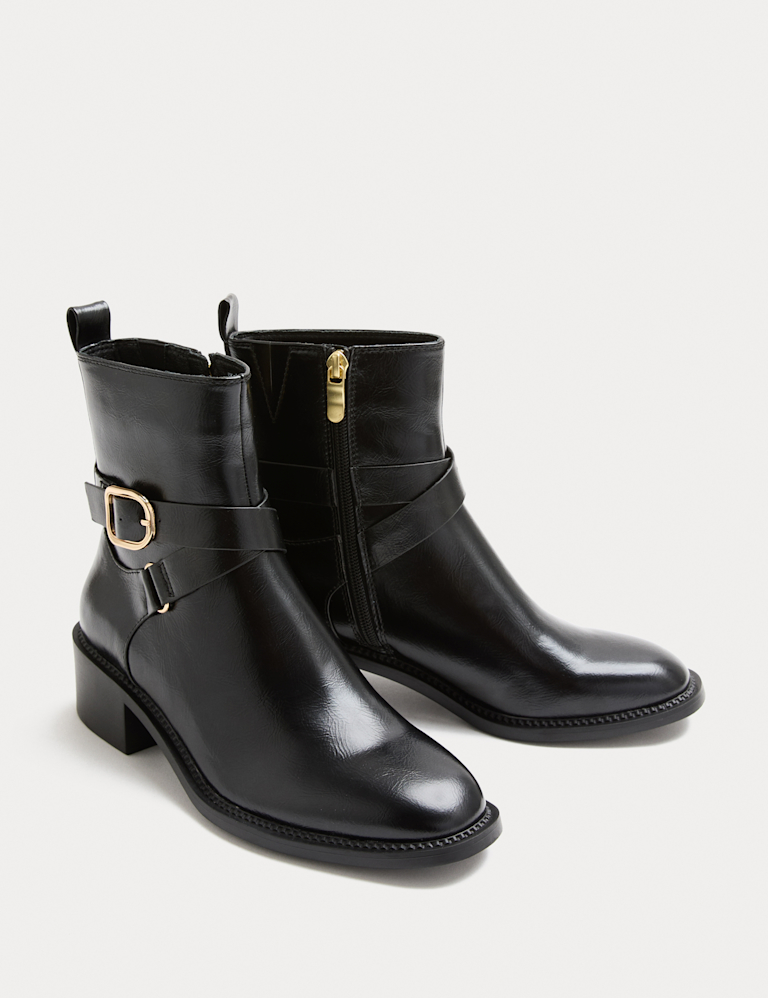 Buckle Block Heel Ankle Boot