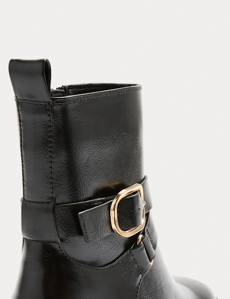 Buckle Block Heel Ankle Boot