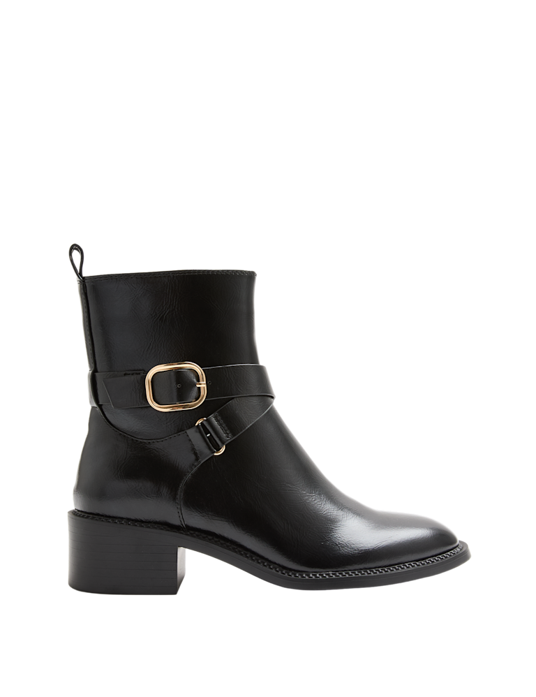 Buckle Block Heel Ankle Boot