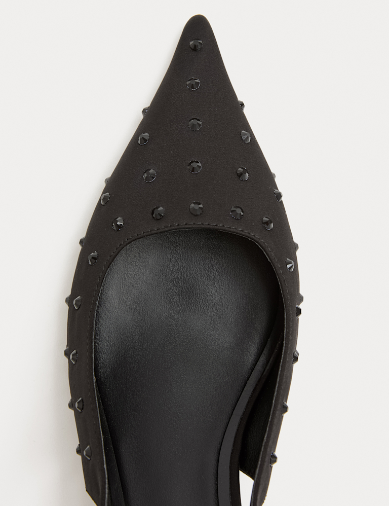 Studded Sparkle Kitten Heel Slingback Shoes