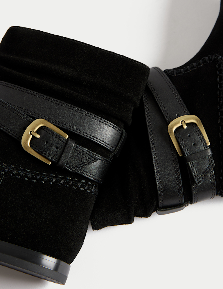 Suede Ruched Flat Ankle Boots