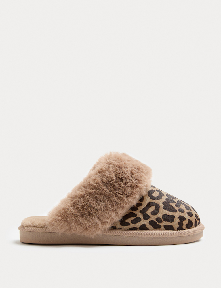 Suede Leopard Print Mule Slippers