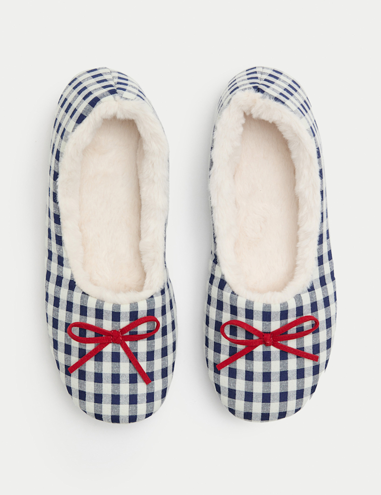 Gingham Pint Faux Fur Lined Ballet Slippers