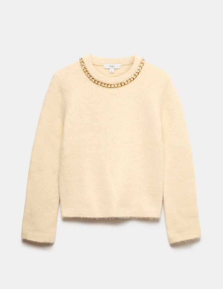 Chain Detail Crew Neck Jumper with Wool