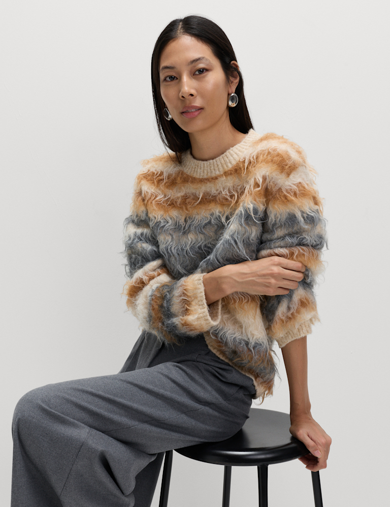 Striped Crew Neck Relaxed Jumper with Wool