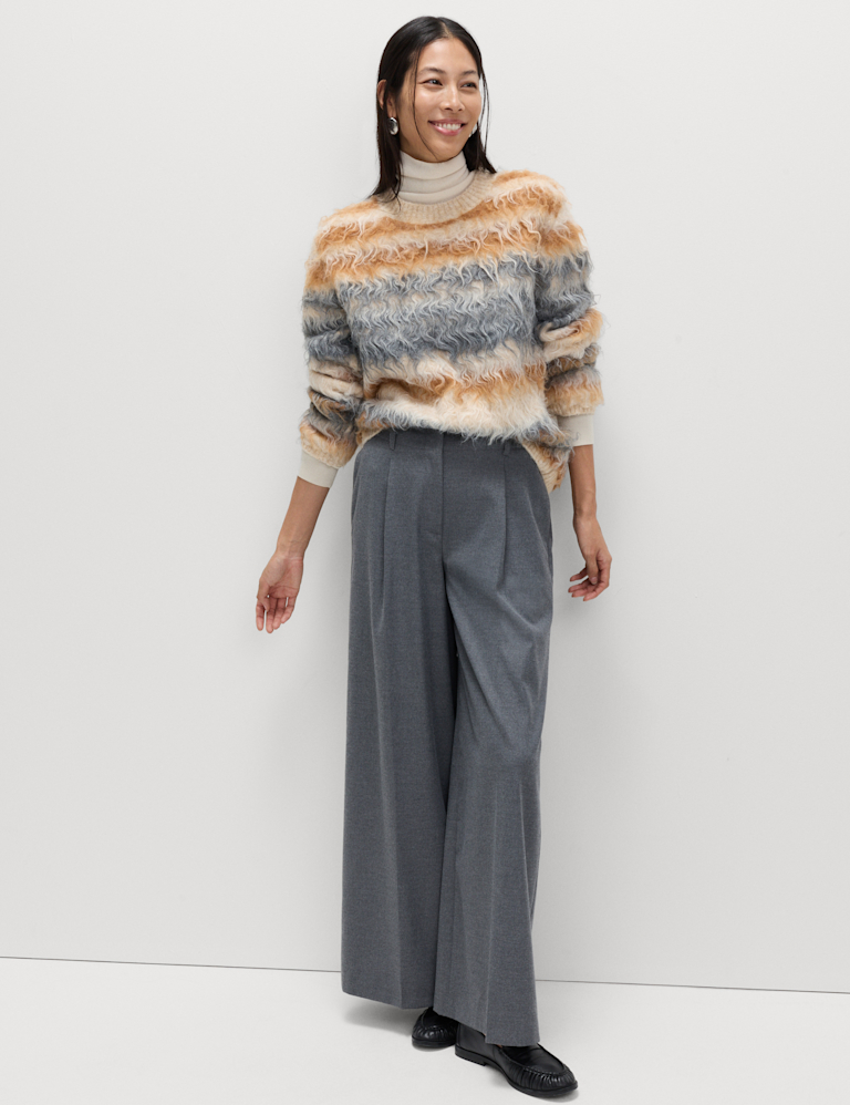 Striped Crew Neck Relaxed Jumper with Wool