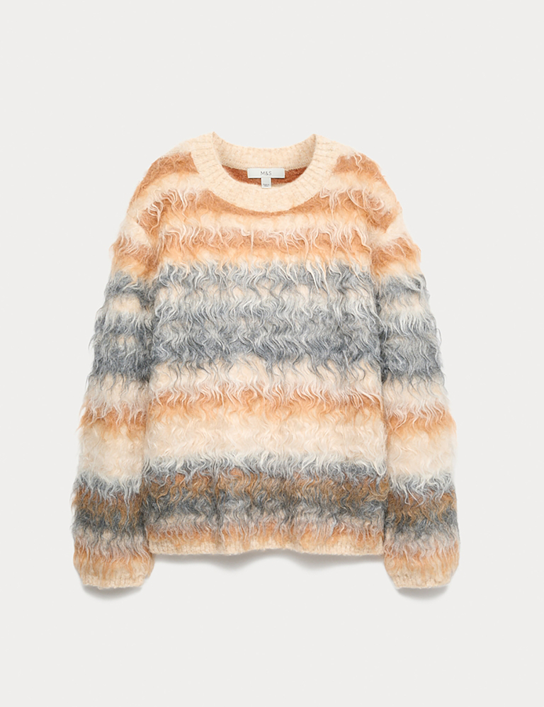 Striped Crew Neck Relaxed Jumper with Wool