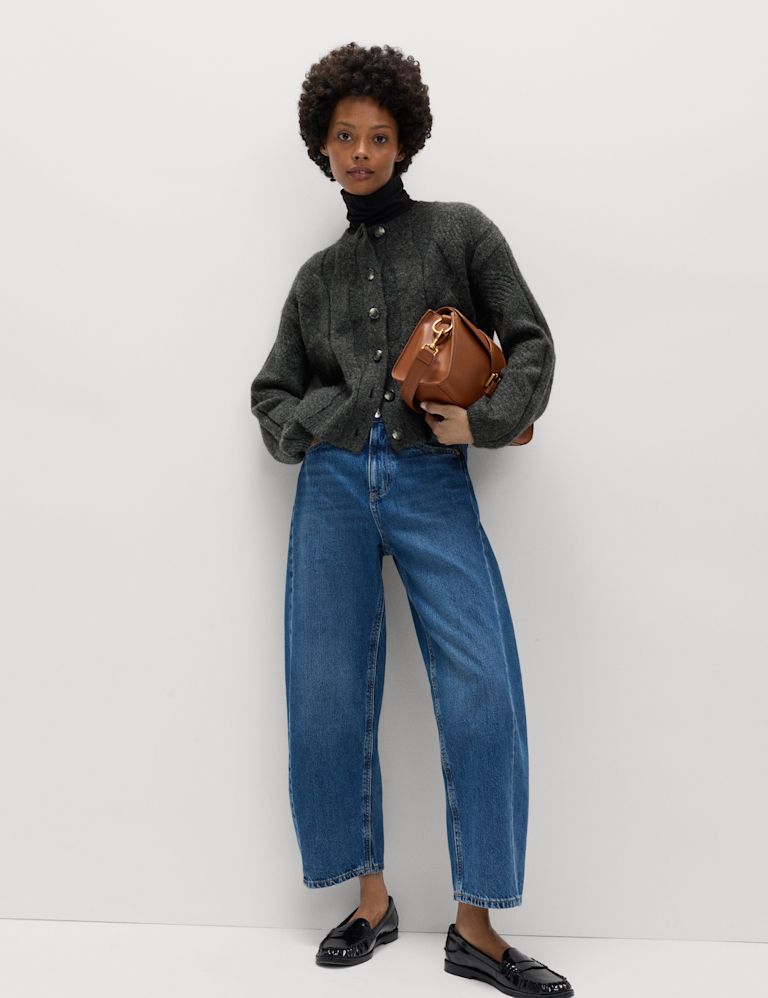 Cable Knit Relaxed Cardigan with Alpaca