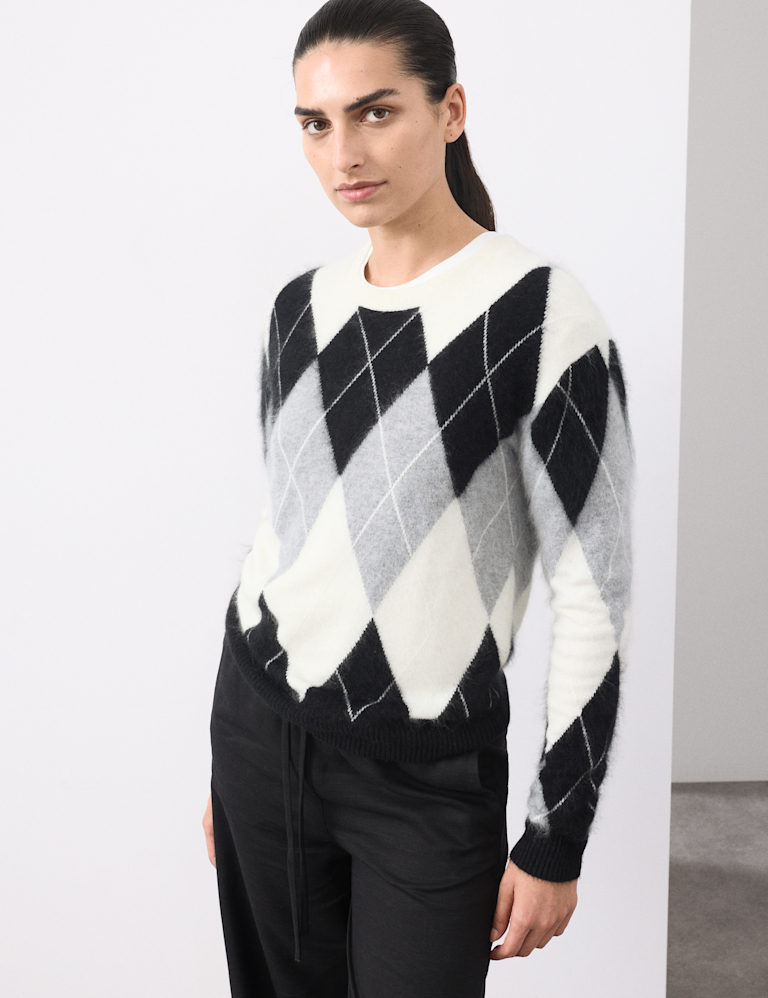 Merino Wool Rich Brushed Argyle Jumper with Cashmere Merino Wool Rich Brushed Argyle Jumper with Cashmere